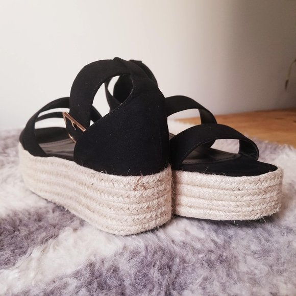 Black Suede Espadrille Platform Sandals - Picture 5 of 5